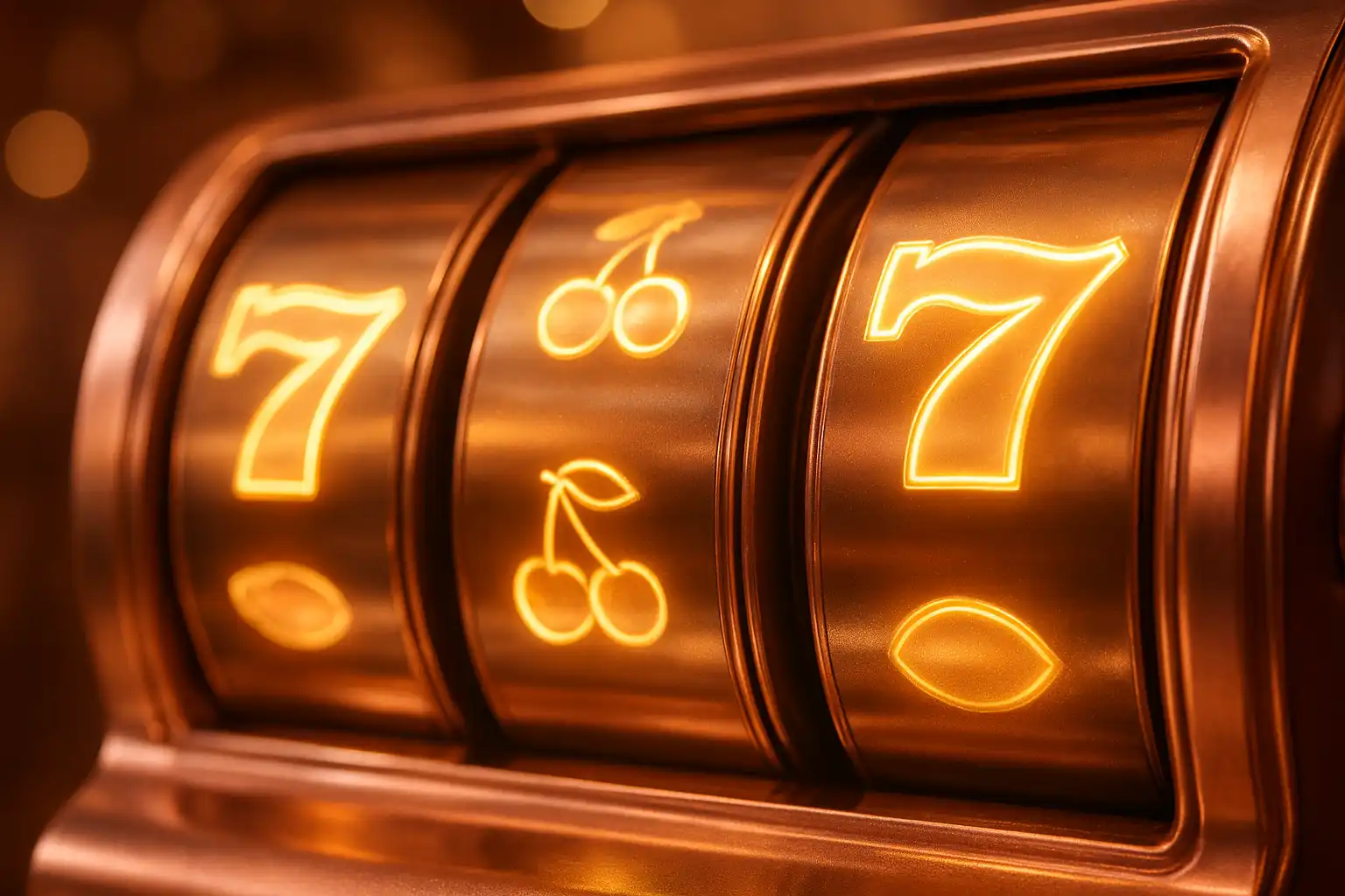 Rose gold slot machine reels spinning with golden symbols